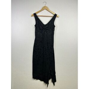 My Michelle Black Floral‎ Glitter Ruched V Neck Midi Dress Women's M